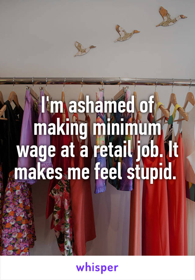 I'm ashamed of making minimum wage at a retail job. It makes me feel stupid. 