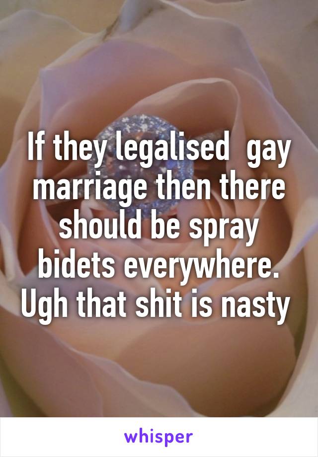 If they legalised  gay marriage then there should be spray bidets everywhere. Ugh that shit is nasty 