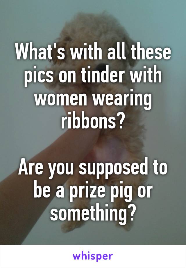 What's with all these pics on tinder with women wearing ribbons?

Are you supposed to be a prize pig or something?