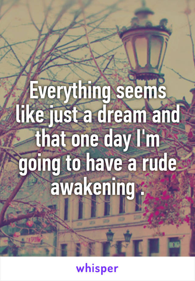 Everything seems like just a dream and that one day I'm going to have a rude awakening .