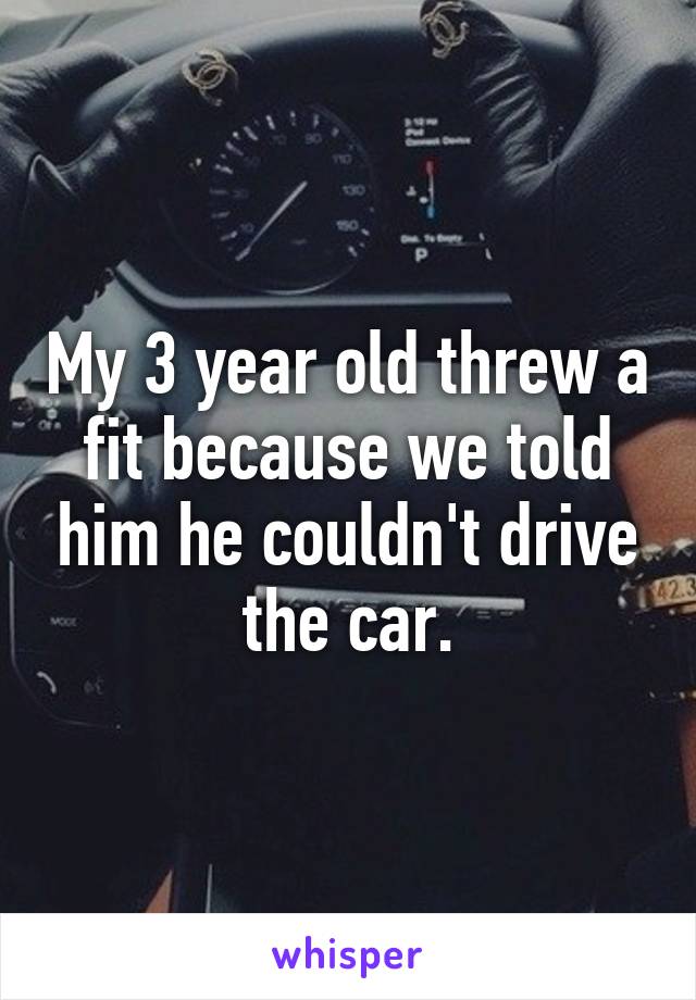 My 3 year old threw a fit because we told him he couldn't drive the car.