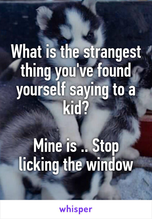 What is the strangest thing you've found yourself saying to a kid?

Mine is .. Stop licking the window