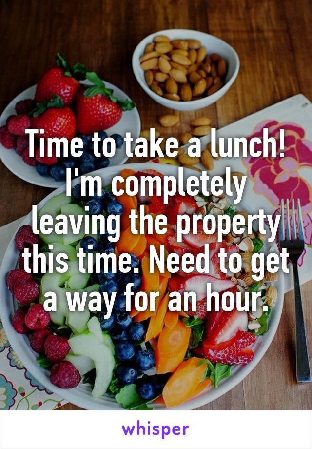 Time to take a lunch! I'm completely leaving the property this time. Need to get a way for an hour.