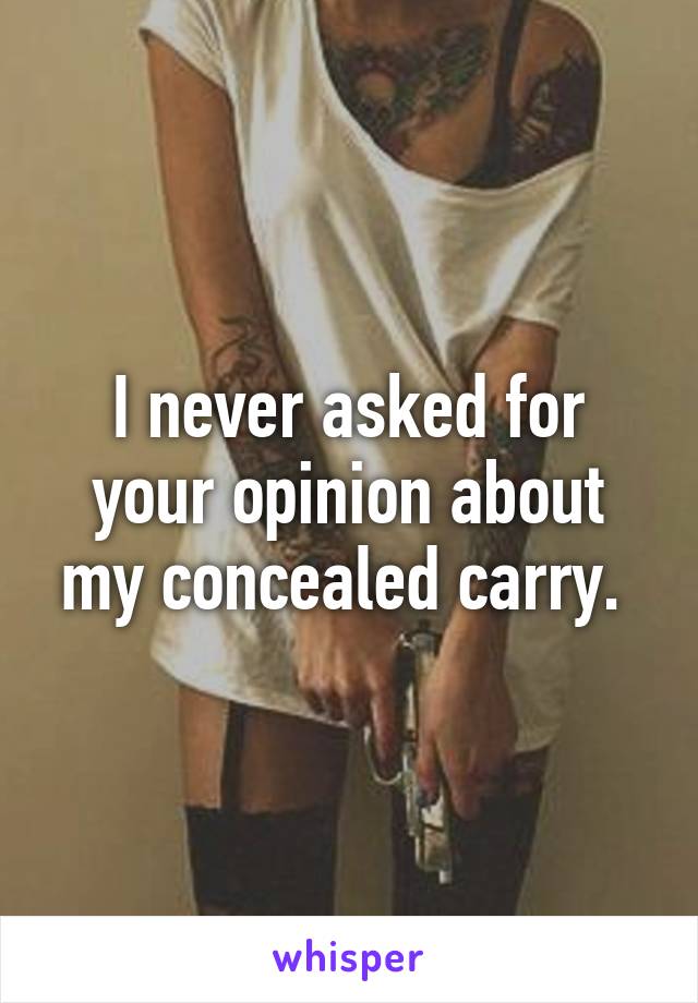 I never asked for your opinion about my concealed carry. 