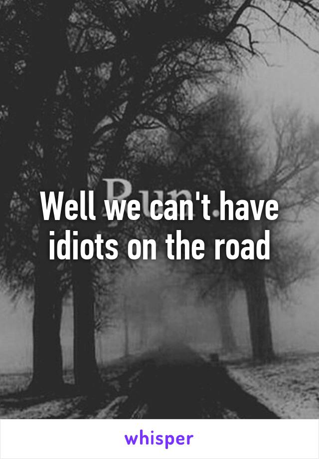 Well we can't have idiots on the road