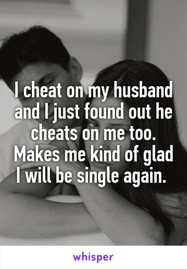I cheat on my husband and I just found out he cheats on me too. Makes me kind of glad I will be single again. 