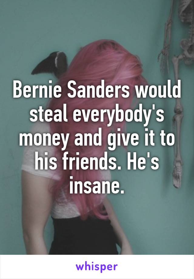 Bernie Sanders would steal everybody's money and give it to his friends. He's insane.