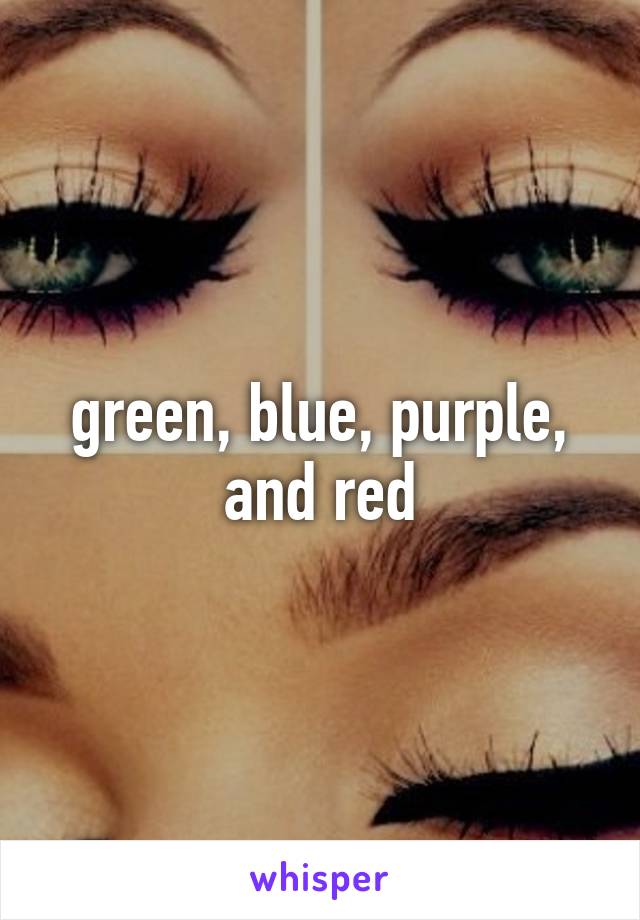 green, blue, purple, and red