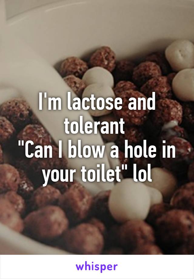 I'm lactose and tolerant 
"Can I blow a hole in your toilet" lol