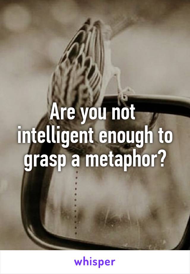 Are you not  intelligent enough to grasp a metaphor?