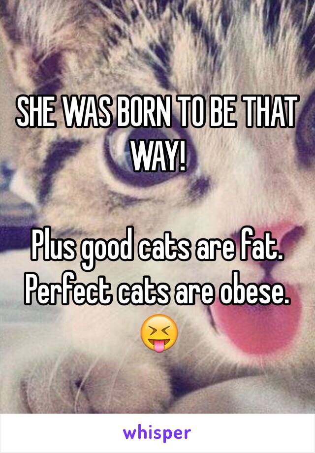 SHE WAS BORN TO BE THAT WAY! 

Plus good cats are fat. Perfect cats are obese. 😝