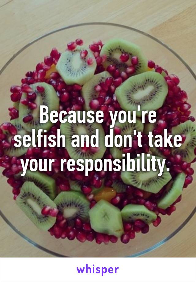 Because you're selfish and don't take your responsibility. 