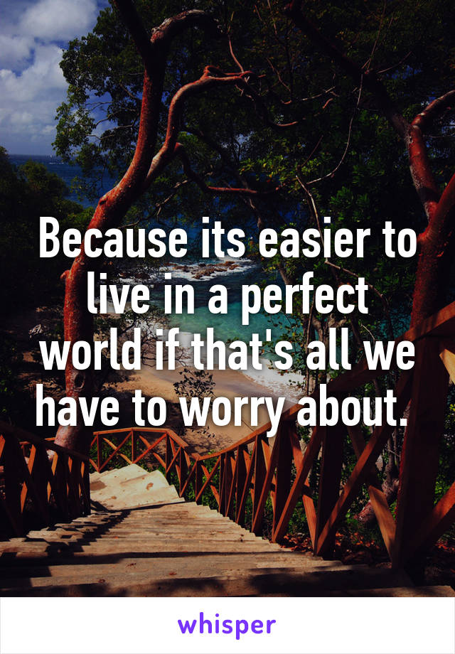 Because its easier to live in a perfect world if that's all we have to worry about. 