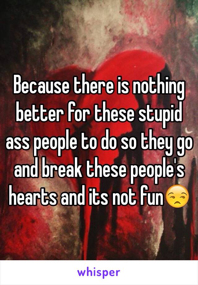 Because there is nothing better for these stupid ass people to do so they go and break these people's hearts and its not fun😒