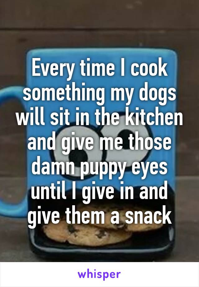 Every time I cook something my dogs will sit in the kitchen and give me those damn puppy eyes until I give in and give them a snack