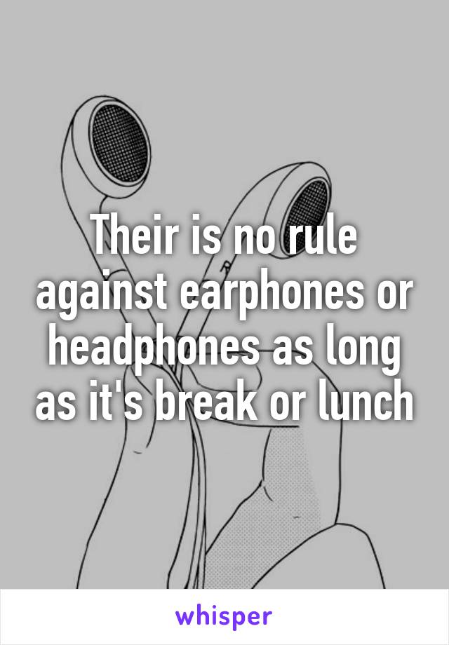 Their is no rule against earphones or headphones as long as it's break or lunch