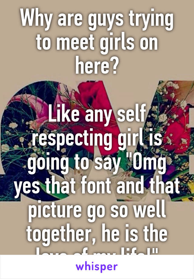 Why are guys trying to meet girls on here?

Like any self respecting girl is going to say "Omg yes that font and that picture go so well together, he is the love of my life!"