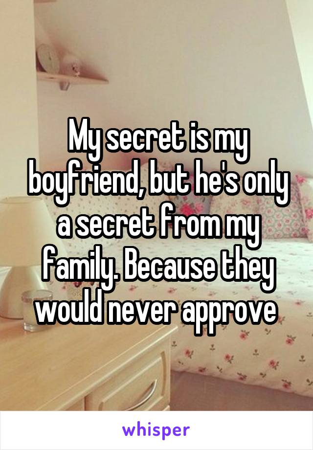 My secret is my boyfriend, but he's only a secret from my family. Because they would never approve 