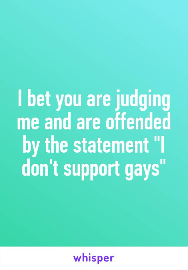 I bet you are judging me and are offended by the statement "I don't support gays"