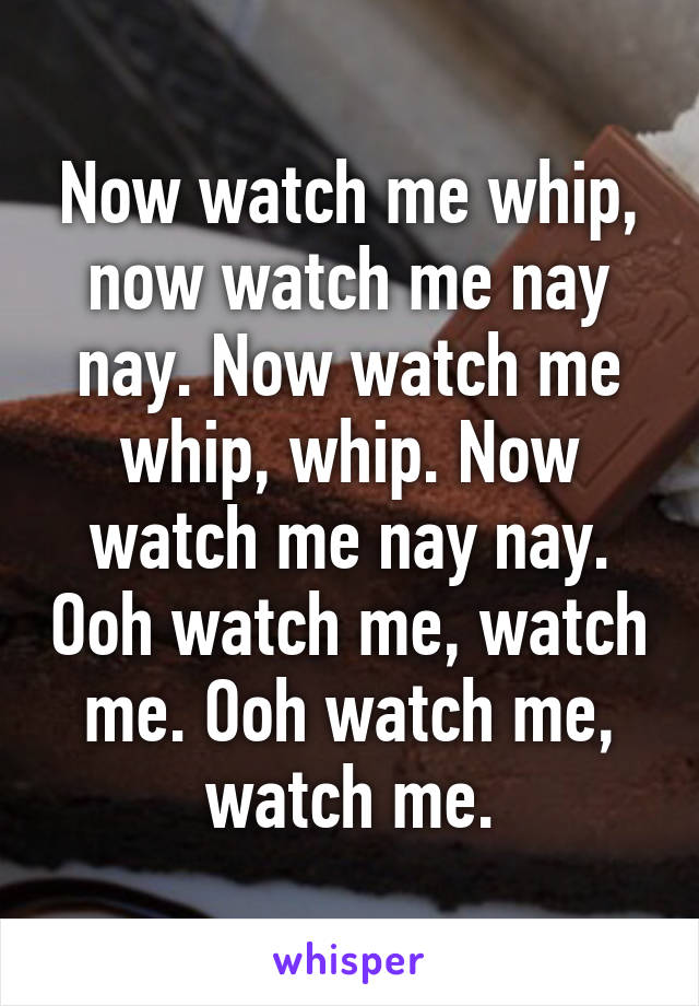 Now watch me whip, now watch me nay nay. Now watch me whip, whip. Now watch me nay nay. Ooh watch me, watch me. Ooh watch me, watch me.