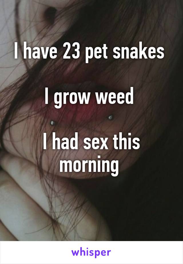 I have 23 pet snakes 

I grow weed 

I had sex this morning 

