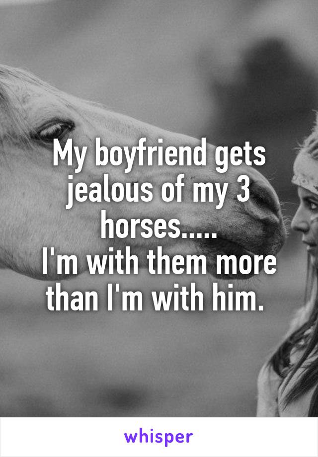 My boyfriend gets jealous of my 3 horses.....
I'm with them more than I'm with him. 