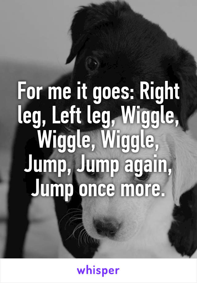 For me it goes: Right leg, Left leg, Wiggle, Wiggle, Wiggle, Jump, Jump again, Jump once more.