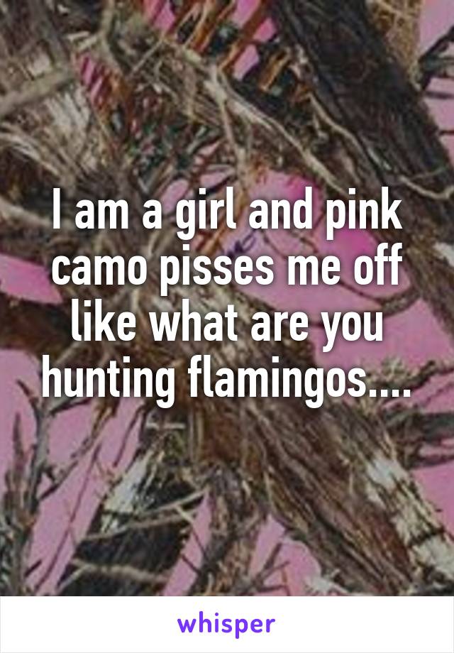 I am a girl and pink camo pisses me off like what are you hunting flamingos....
