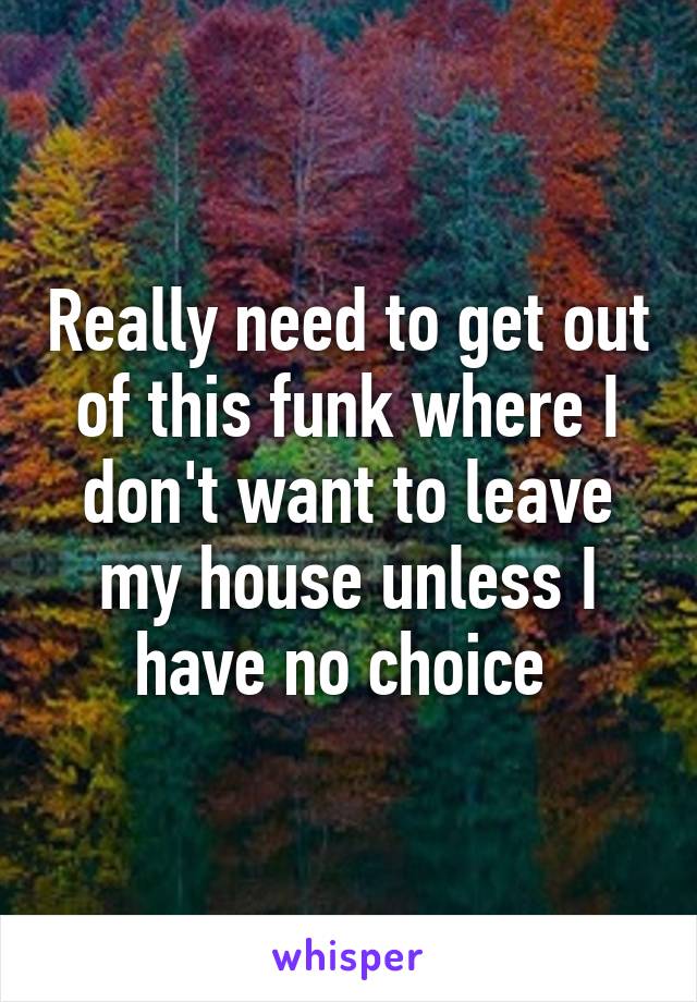 Really need to get out of this funk where I don't want to leave my house unless I have no choice 