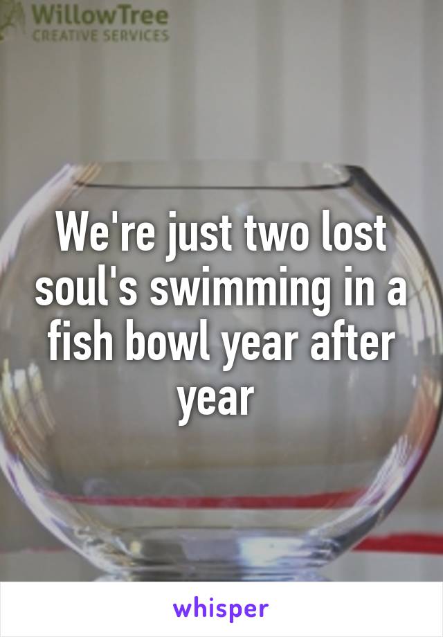 We're just two lost soul's swimming in a fish bowl year after year 