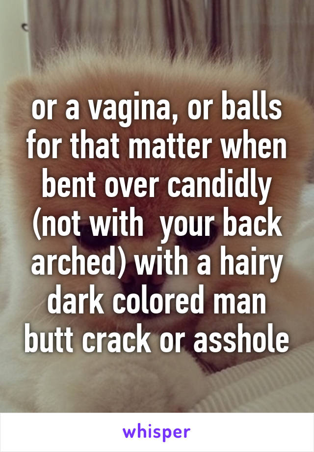 or a vagina, or balls for that matter when bent over candidly (not with  your back arched) with a hairy dark colored man butt crack or asshole