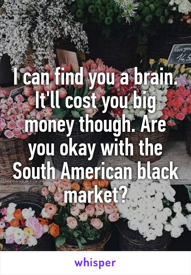 I can find you a brain. It'll cost you big money though. Are you okay with the South American black market?