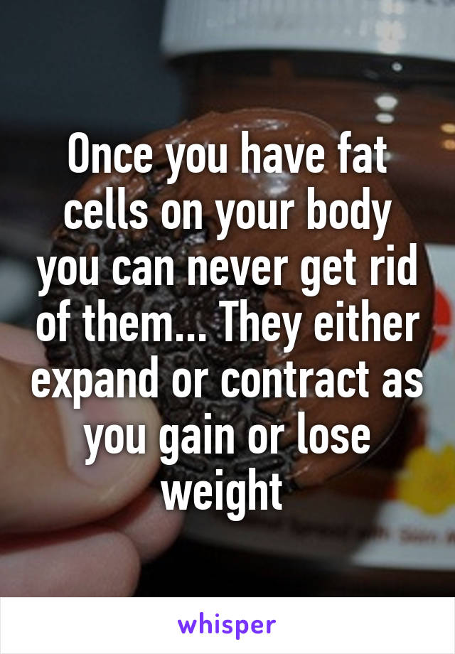 Once you have fat cells on your body you can never get rid of them... They either expand or contract as you gain or lose weight 