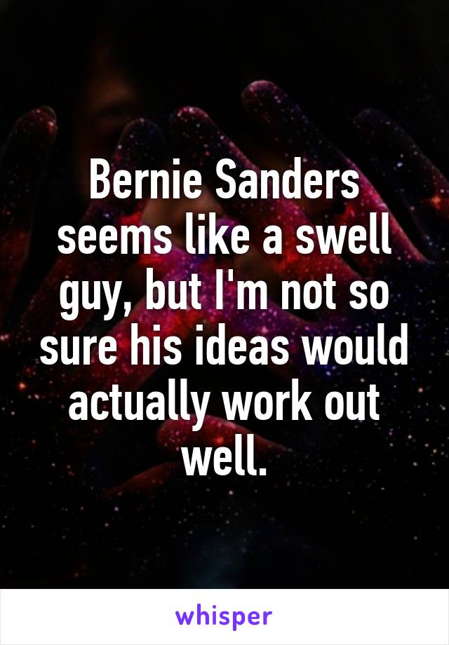 Bernie Sanders seems like a swell guy, but I'm not so sure his ideas would actually work out well.