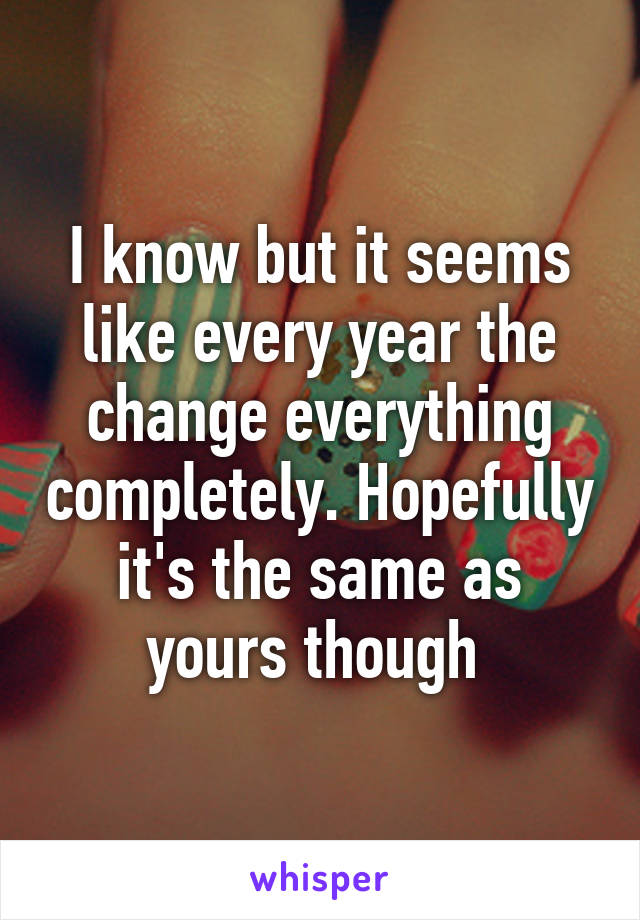 I know but it seems like every year the change everything completely. Hopefully it's the same as yours though 