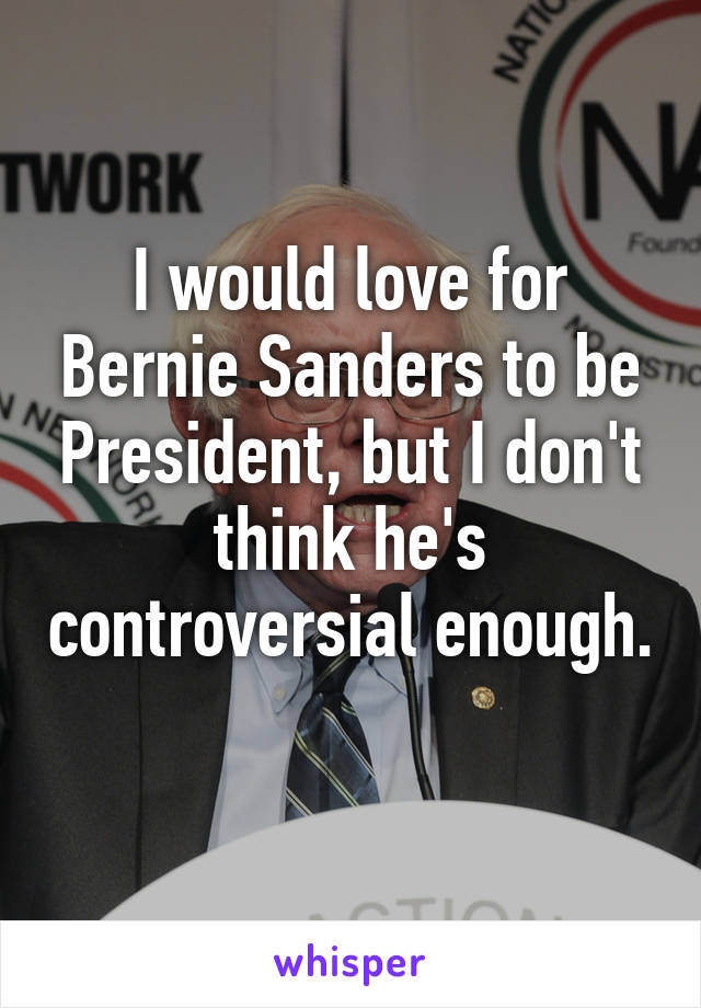 I would love for Bernie Sanders to be President, but I don't think he's controversial enough. 