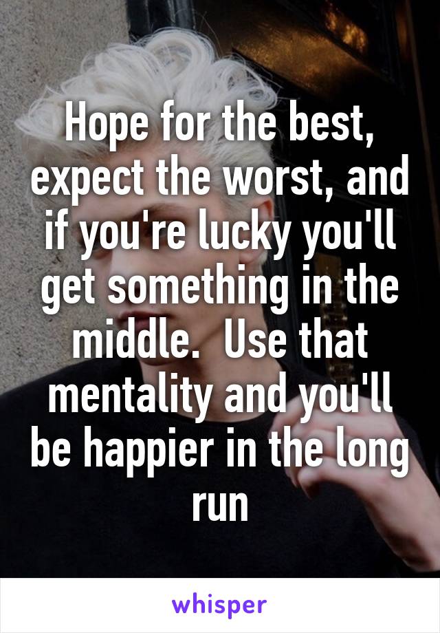 Hope for the best, expect the worst, and if you're lucky you'll get something in the middle.  Use that mentality and you'll be happier in the long run