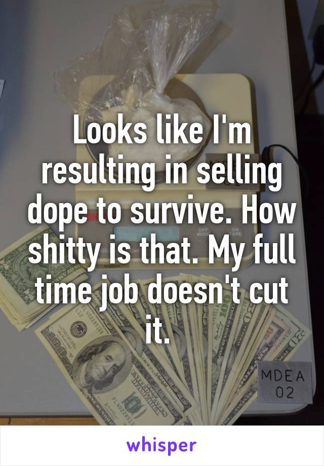 Looks like I'm resulting in selling dope to survive. How shitty is that. My full time job doesn't cut it. 