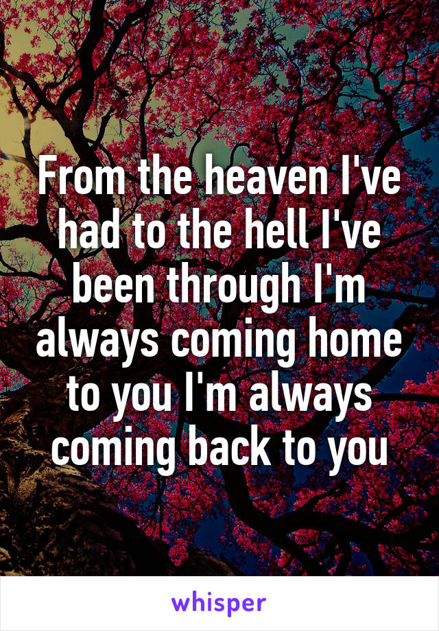 From the heaven I've had to the hell I've been through I'm always coming home to you I'm always coming back to you