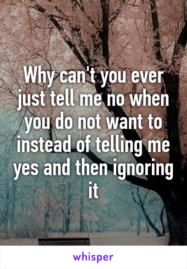 Why can't you ever just tell me no when you do not want to instead of telling me yes and then ignoring it