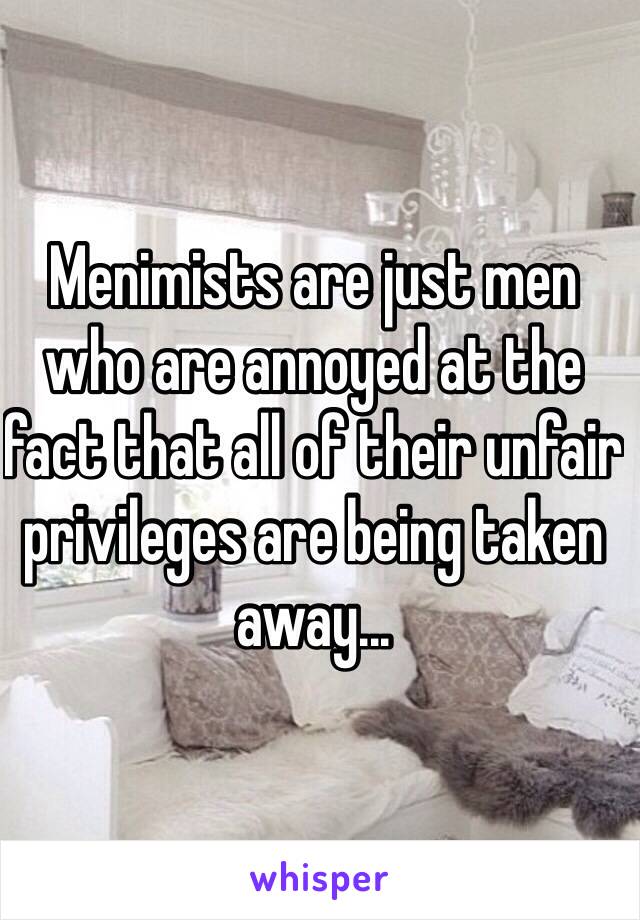 Menimists are just men who are annoyed at the fact that all of their unfair privileges are being taken away...