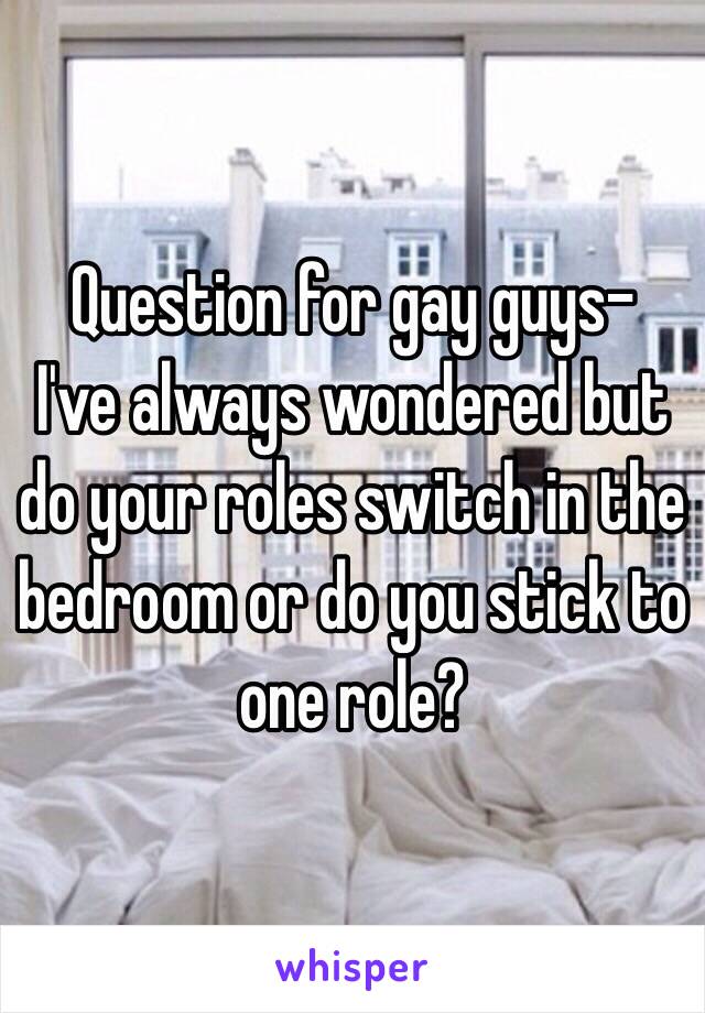 Question for gay guys- 
I've always wondered but do your roles switch in the bedroom or do you stick to one role? 