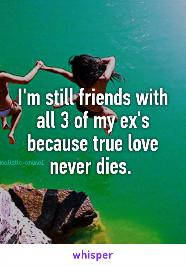 I'm still friends with all 3 of my ex's because true love never dies. 