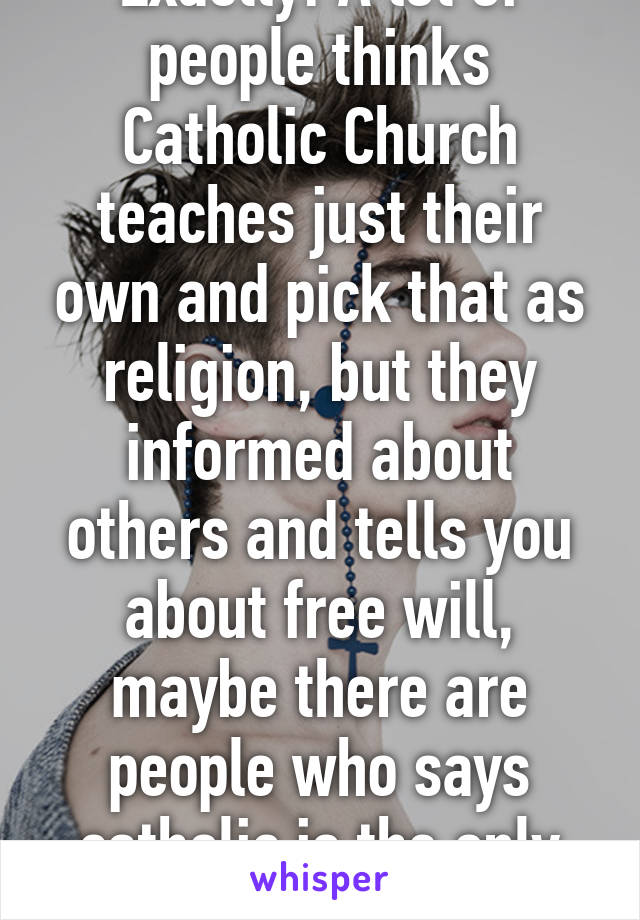 Exactly! A lot of people thinks Catholic Church teaches just their own and pick that as religion, but they informed about others and tells you about free will, maybe there are people who says catholic is the only one blah blah 