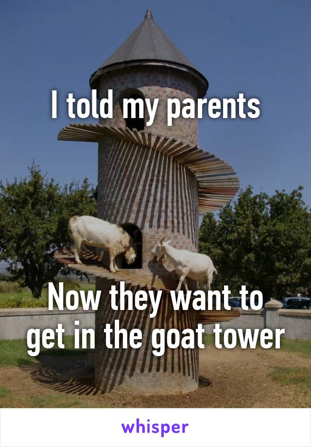 I told my parents




Now they want to get in the goat tower