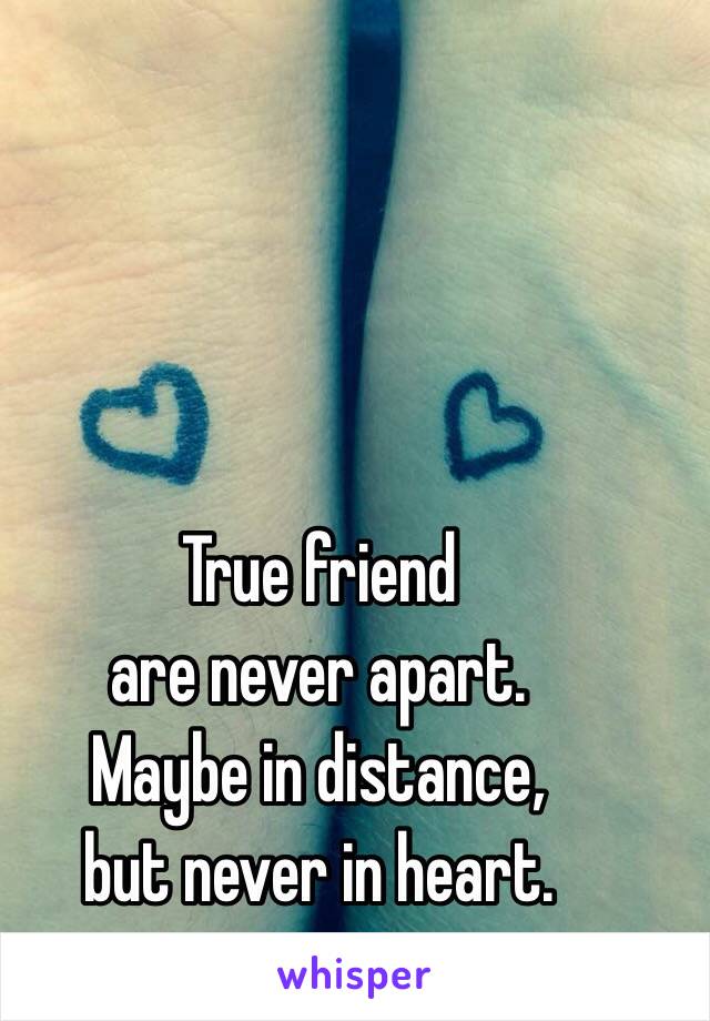 True friend 
are never apart.
Maybe in distance,
but never in heart.