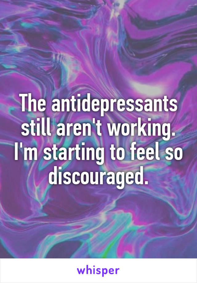 The antidepressants still aren't working. I'm starting to feel so discouraged.