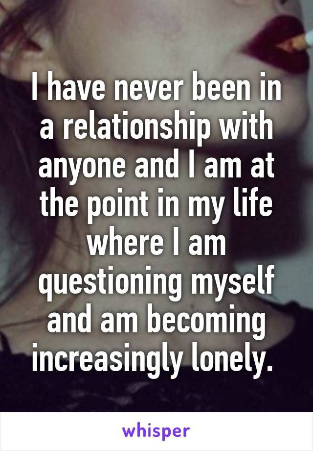 I have never been in a relationship with anyone and I am at the point in my life where I am questioning myself and am becoming increasingly lonely. 