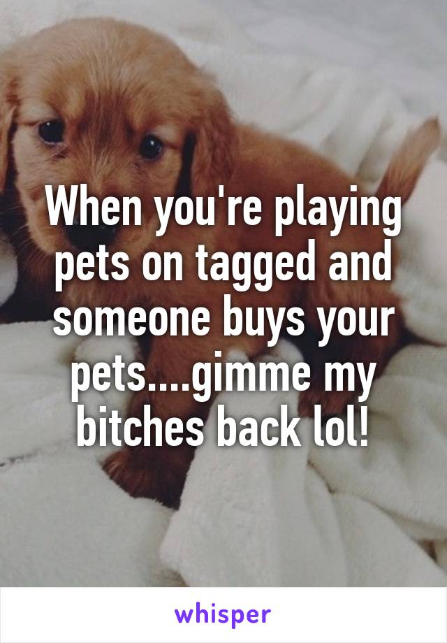 When you're playing pets on tagged and someone buys your pets....gimme my bitches back lol!