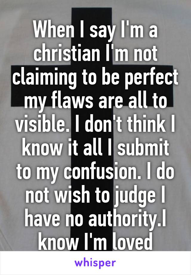 When I say I'm a christian I'm not claiming to be perfect my flaws are all to visible. I don't think I know it all I submit to my confusion. I do not wish to judge I have no authority.I know I'm loved